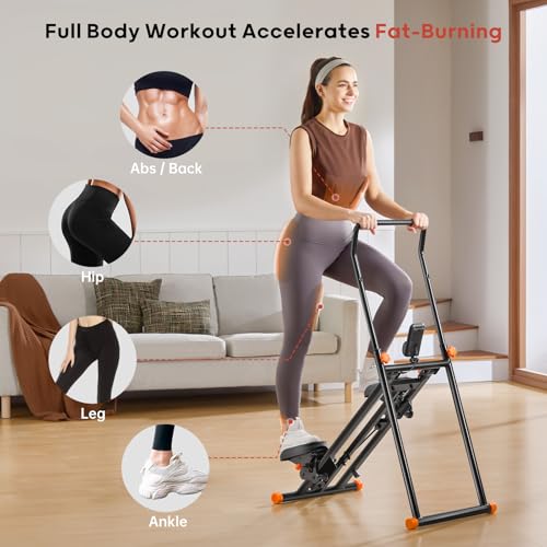 Foldable Stair Stepper Machine - Vertical Stair Climber for Home Gym, Full-Body Cardio Workout Equipment with Adjustable Handlebar & Pedals, Extended Step Range Design