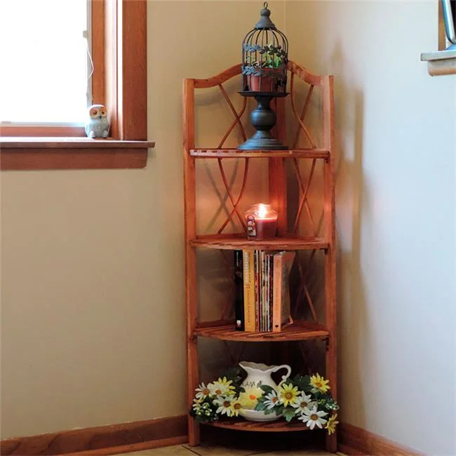Lavish Home  4 Tier Wood Folding Corner Display Shelf - Wood Finish - 43in. H x 15in. W x 11in. L