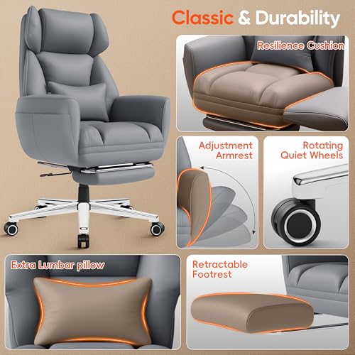 GABRYLLY Ergonomic Chair with Footrest – Wide Cross Legged Chair with Reversible Armrests, 120°Tilt, Heavy-Duty Base, Big and Tall Executive Chair Plus, Brown, GY82766