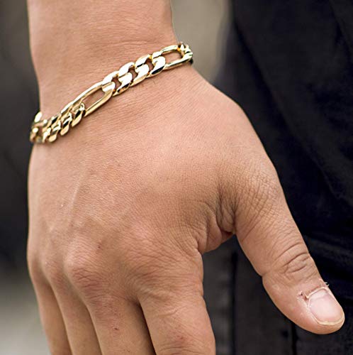 LIFETIME JEWELRY 9mm Figaro Chain Bracelet for Men & Women 24k Real Gold Plated