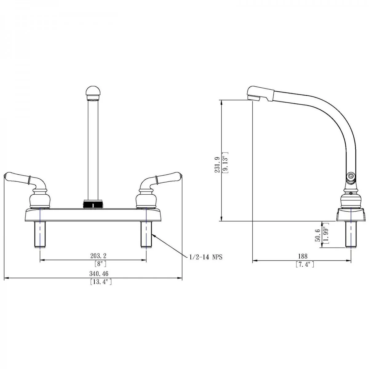 RV / Mobile Home Travel Trailer High Rise Kitchen Sink Faucet - Stainless Steel