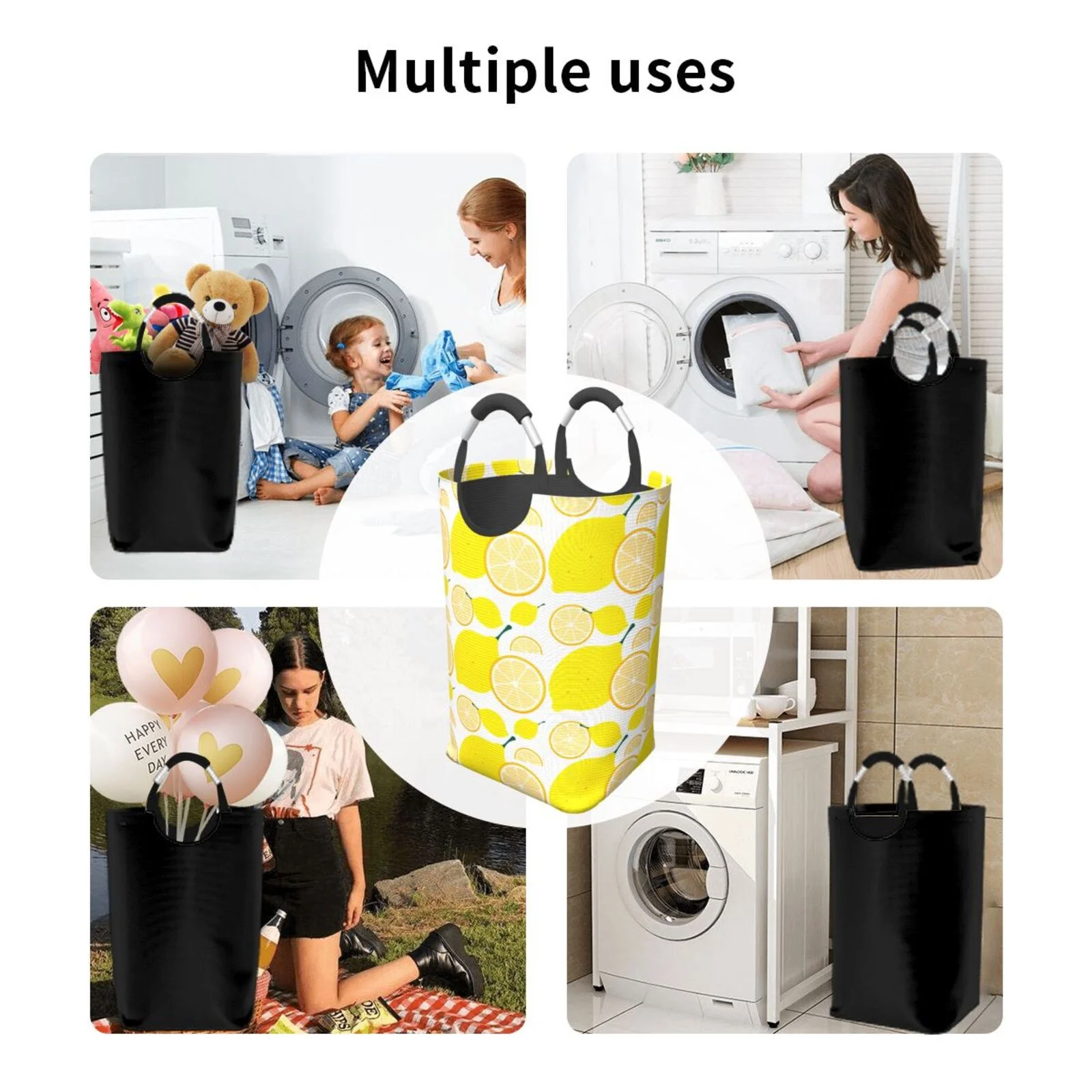 LNWH Fruit Lemon Print Art Pattern Laundry Basket, 50L Large Capacity Foldable Laundry Hamper