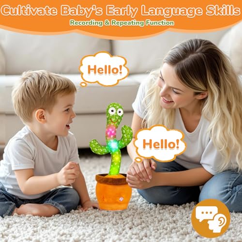 Dancing Talking Cactus Toy, Baby Singing Recording Mimicking Cactus Toy, Repeats What You Say, Musical Interactive Infant Toddler Toys for 1 Year Old Boys Girls