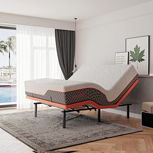 Split King Adjustable Bed Frame with Mattress - 14” Luxury Hybrid Mattress, Smart APP Contorl, Massage, Zero Gravity, Anti-Snore, 5 Minutes Installation, Head and Foot Incline, Medium Soft, Split King