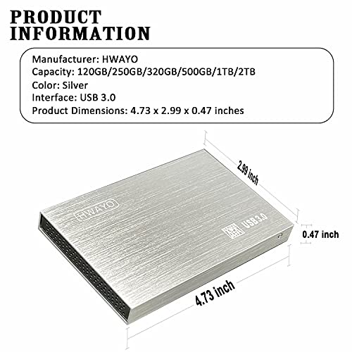 2.5'' HDD 1TB Ultra Slim Portable External Hard Drive USB3.0 Storage for Xbox One Console, PC, Laptop, MacBook (Silver)