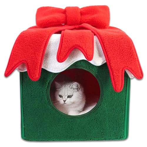 Christmas Cat House Christmas Bed for Cat Christmas Tree Decor Indoor Cat Tent Cave for Pet Removable Comfortable Warm in Winter