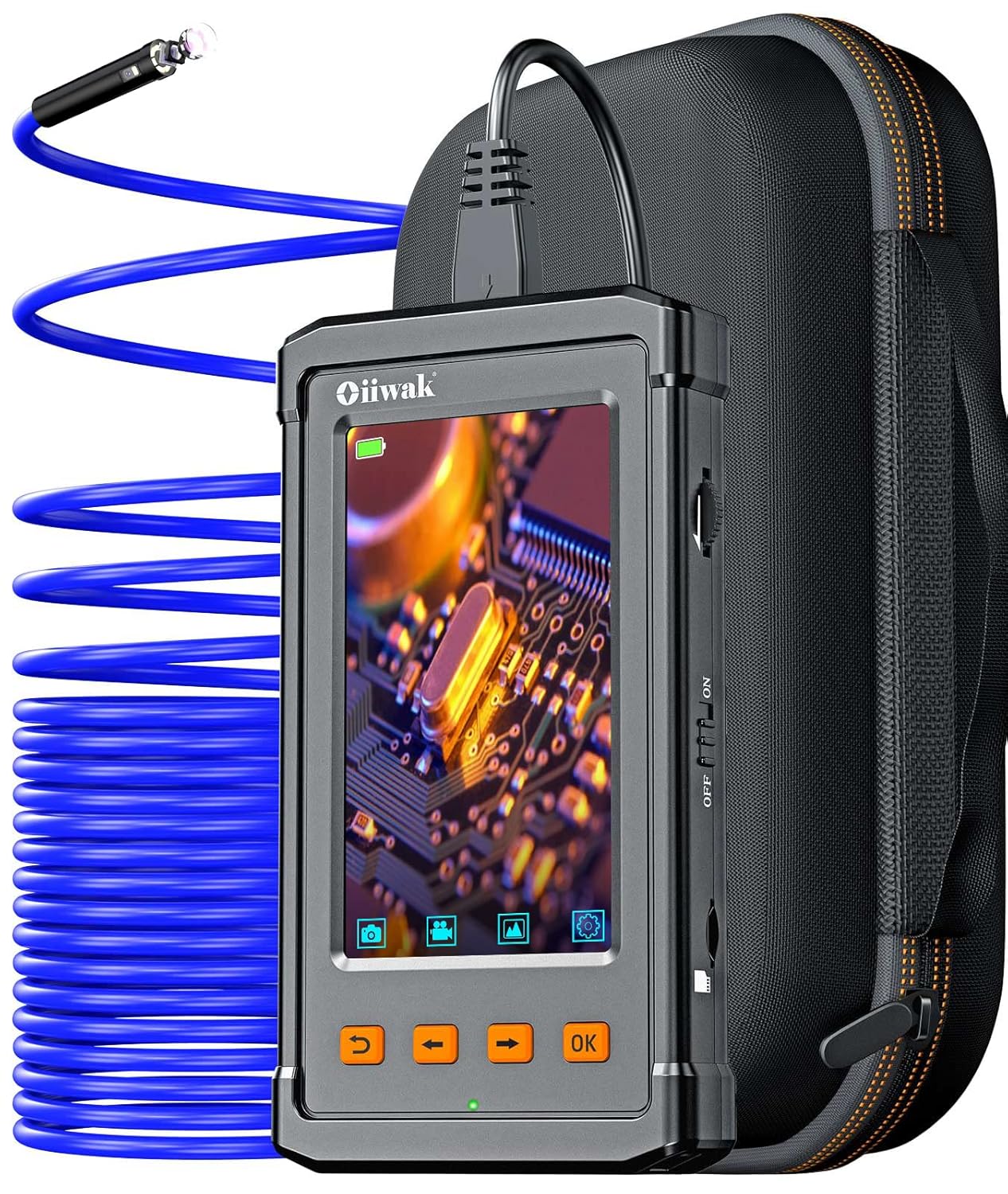 33FT Dual Lens Industrial Endoscope Camera Snake, Oiiwak 1080P Borescope Inspection Camera with 7 LED Lights 4.3 IPS Screen IP68 Waterproof Sewer Camera Probe for Air Duct Pipe Line Drain Plumbing