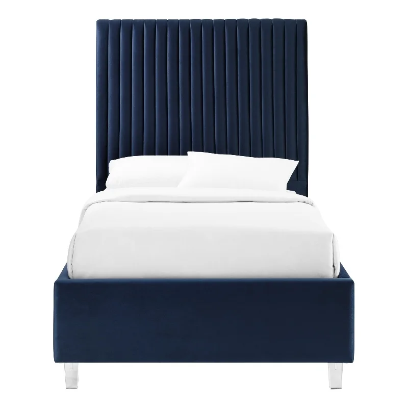 Posh Living Evette Velvet Twin XL Platform Bed Navy