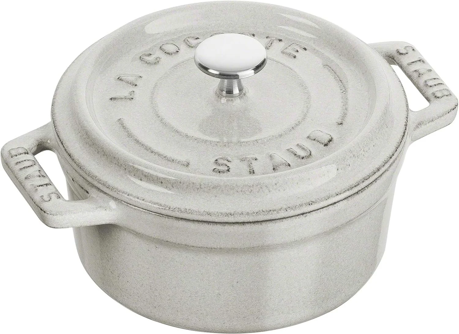 Cast Iron .25-Qt Mini Round Cocotte - White Truffle, Made In France