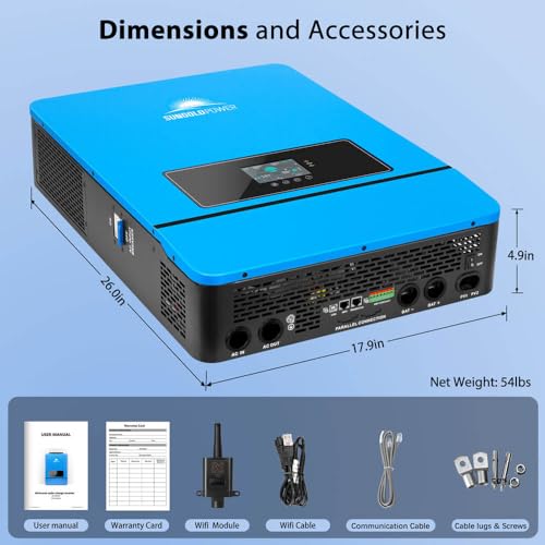 SUNGOLDPOWER 8000W 48V Solar Inverter, Built-in 2 MPPT Solar Controllers, Max 200A Battery Charging, AC Input/Output 120V/240V(settable),Pure Sine Wave Inverter UL1741(WiFi and BMS COMM)