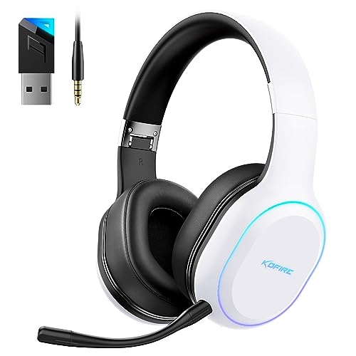 Wireless Gaming Headset for Playstation 5, 3D Stereo Sound, Bass Feedback, 2.4GHz/Bluetooth, Detachable Mic, Ultra-Low Latency,White Headphones for PS5, PS4, PC