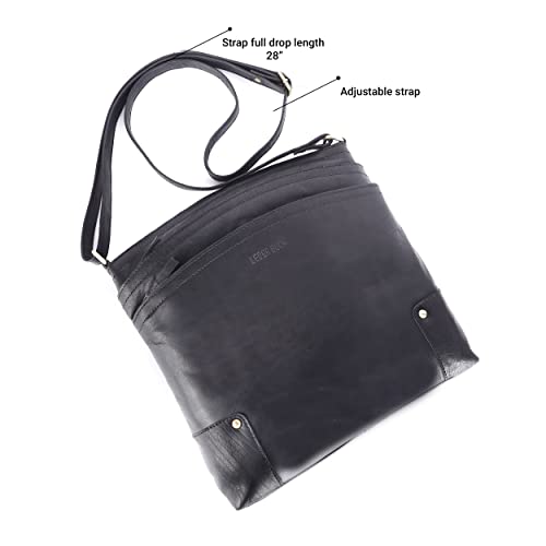 Terry Large Soft Real Leather Womens Crossbody Handbags and Purses-Triple Zip Premium Sling Crossover Shoulder Bag