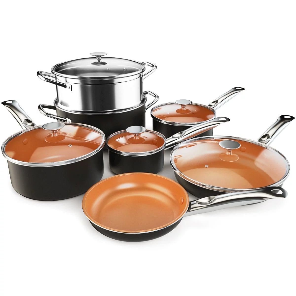 12 Piece Nonstick Cookware Set Copper Pots Pans Set