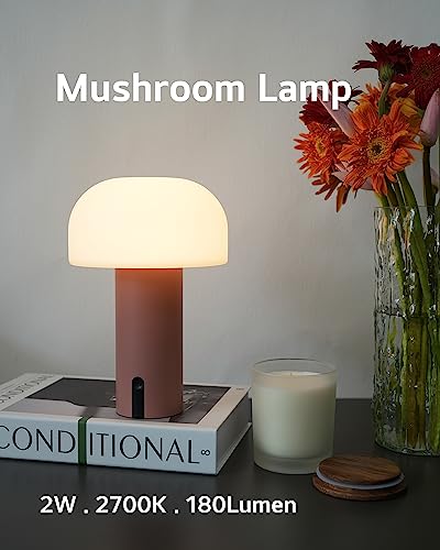 Outdoor Mushroom Table Lamp Rechargeable, Cordless Lamps for Patio Waterproof, Portable Battery Operated Lamp with USB Charging, Touch Dimming Night Light for Home/Porch/Restaurant (Green)