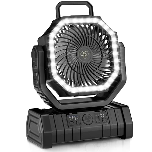 Portable Fan Rechargeable, 20000mAh Cordless Battery Powered Camping Fan with LED Light & Remote, 4 Speeds Wind, Timer, USB C, 360° Hanging Hook, Oscillating Fans for Travel Tent, Camping Essentials