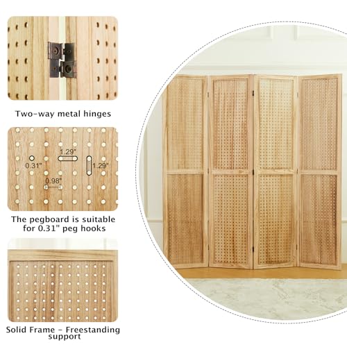 Peg Board Display Stand, 66.9inch Room Divider Freestanding Folding Pegboard Privacy Screens for Jewelry Craft Shows - 4 Panles (White)