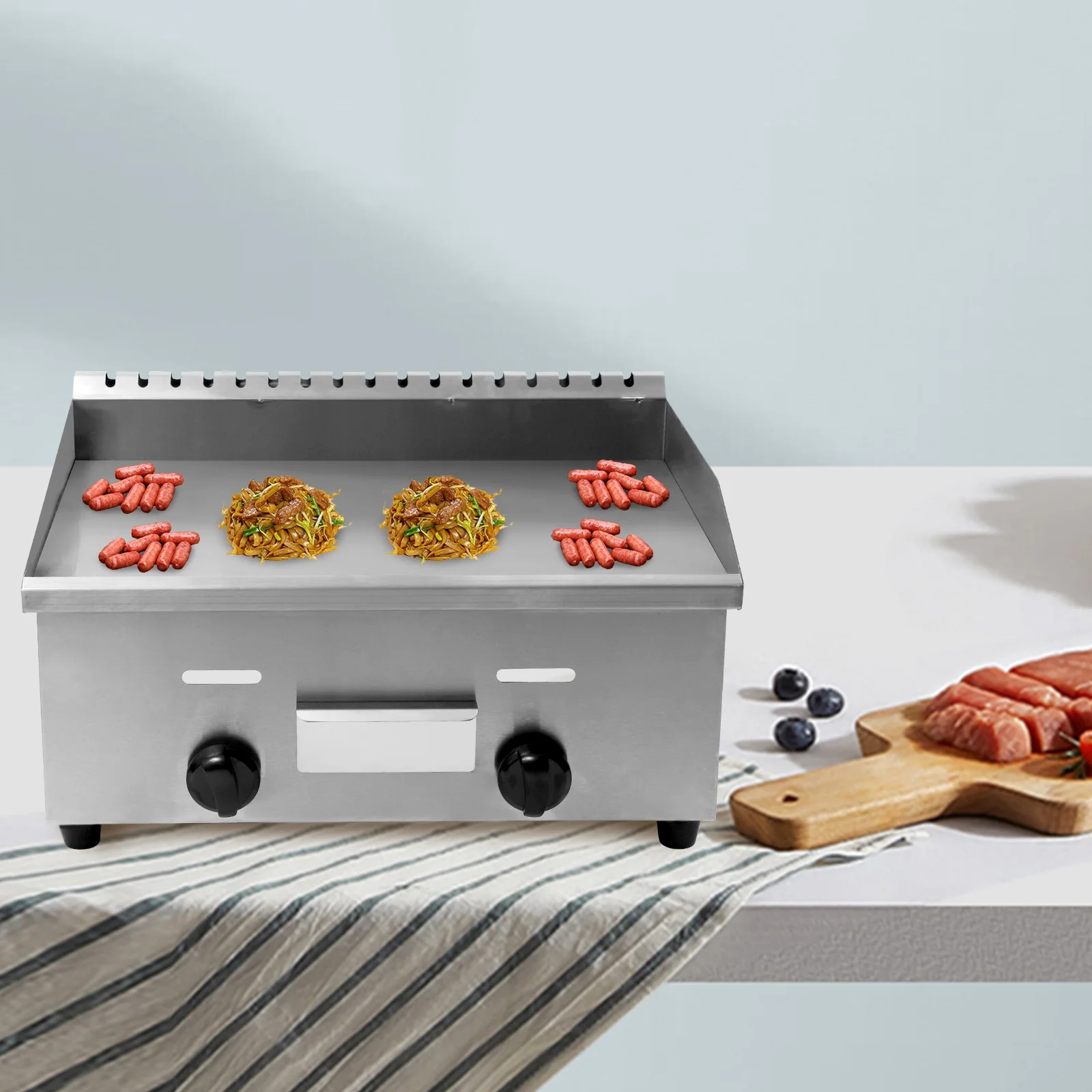 Miumaeov Commercial Gas Griddle, 430 Stainless Steel Flat Grill, Non-Stick Lpg Gas Countertop Food Griddle, Two Independent Switches, 13.78*21.65inch Large Grill Plate