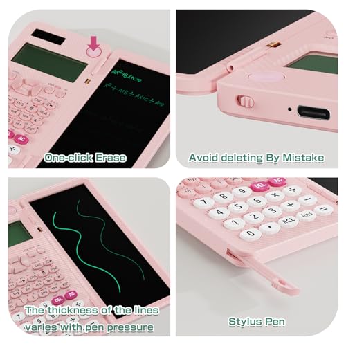Scientific Calculator for School with Notepad, ROATEE Middle and High School Supplies for Students, 82 MS Foldable 2-Line Display Science Calculator with Writing Tablet, Solar and Battery Powered