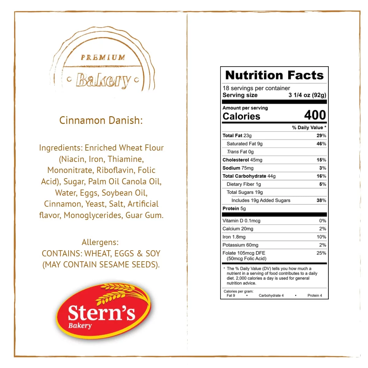 Cinnamon Danish | 3 Oz Breakfast Danish Pastries | Vending Machine Snacks | 18 Individually Wrapped Pastries | Lunchbox Snacks | Sterns Bakery (Cinnamon Danish)