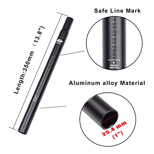 ZUKKA Bike Seatpost 25.4/27.2/28.6 x350 mm Aluminum Alloy Bicycle Seat Post Mountain Bike Seatpost Road Bicycle Seat Post Black or Silver
