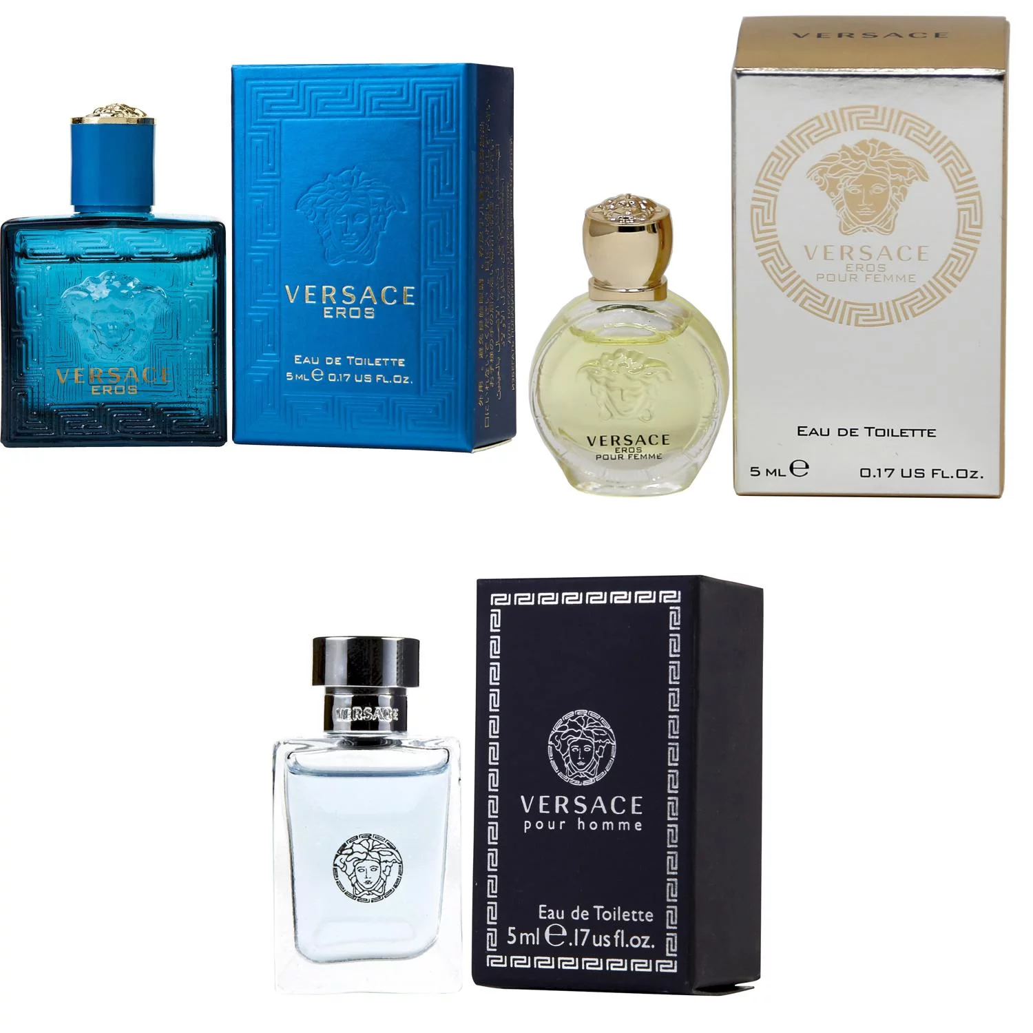 Versace Eros Men EDT, Eros Women EDT, Pour Homme EDT - 5ml 3PK Kit