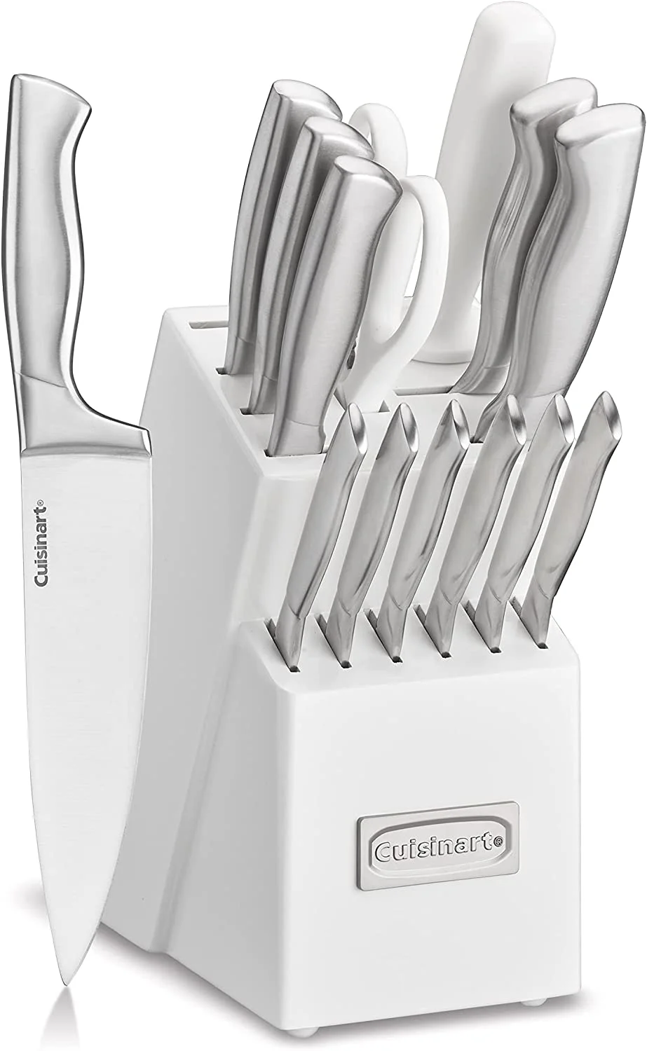 Cuisinart C77SS-15PK 15-Piece Stainless Steel Hollow Handle Block Set, Glossy White