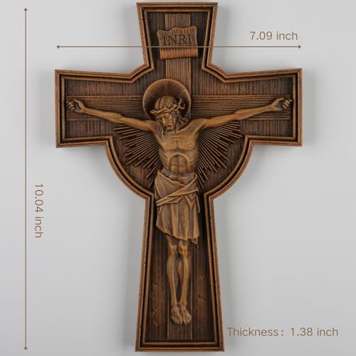 DevotedWalls Hanging Crucifix, Hand Made Catholic Cross for Home,Renaissance Hand-Carved Religious Art Sculpture,Jesus Wall Decor, Jesus Christ for the Wall Crucifix, Jesus Statue on Cross,Catholic Church Crucifix（Full Color）
