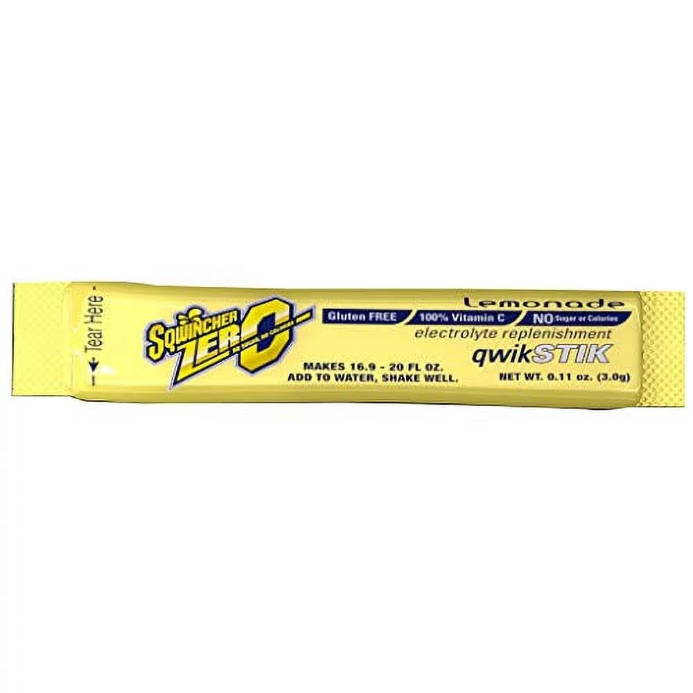 Sqwincher X428M2600 Qwik Stik Instant Powder Concentrate Stick, Lemonade Electrolyte Drink, 11 Ounce, Pack Of 50