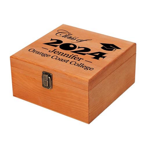 Personalized Graduation Gifts for Him Her - Custom Graduation Wooden Box w/Name & Grad Year, 2024 High School College Graduation Gifts for Women Men Girls Boys - Graduation Memory Keepsake Box