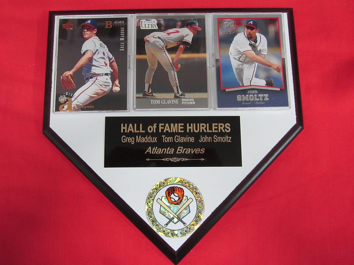 WSLHFEO Greg Maddux Tom Glavine John Smoltz Braves 3 Card Collector Home Plate Plaque to Amazon! L
