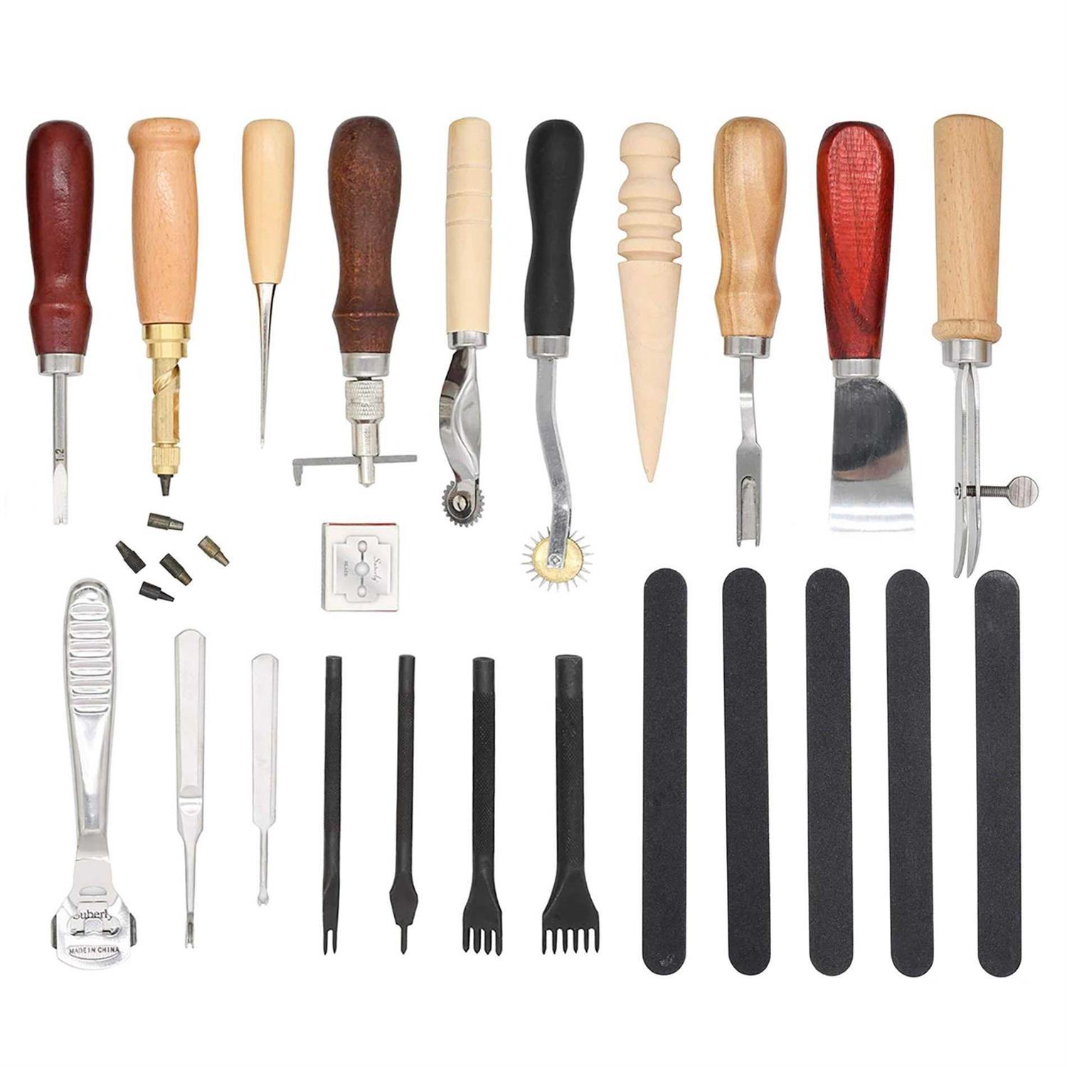 18Pcs Leather Stitching Working Tools kit Leather Craft Tools Perfect for Stitching Punching Cutting Sewing Leather Craft Making DIY Leathercraft - Shop Hardware Tools Online Store