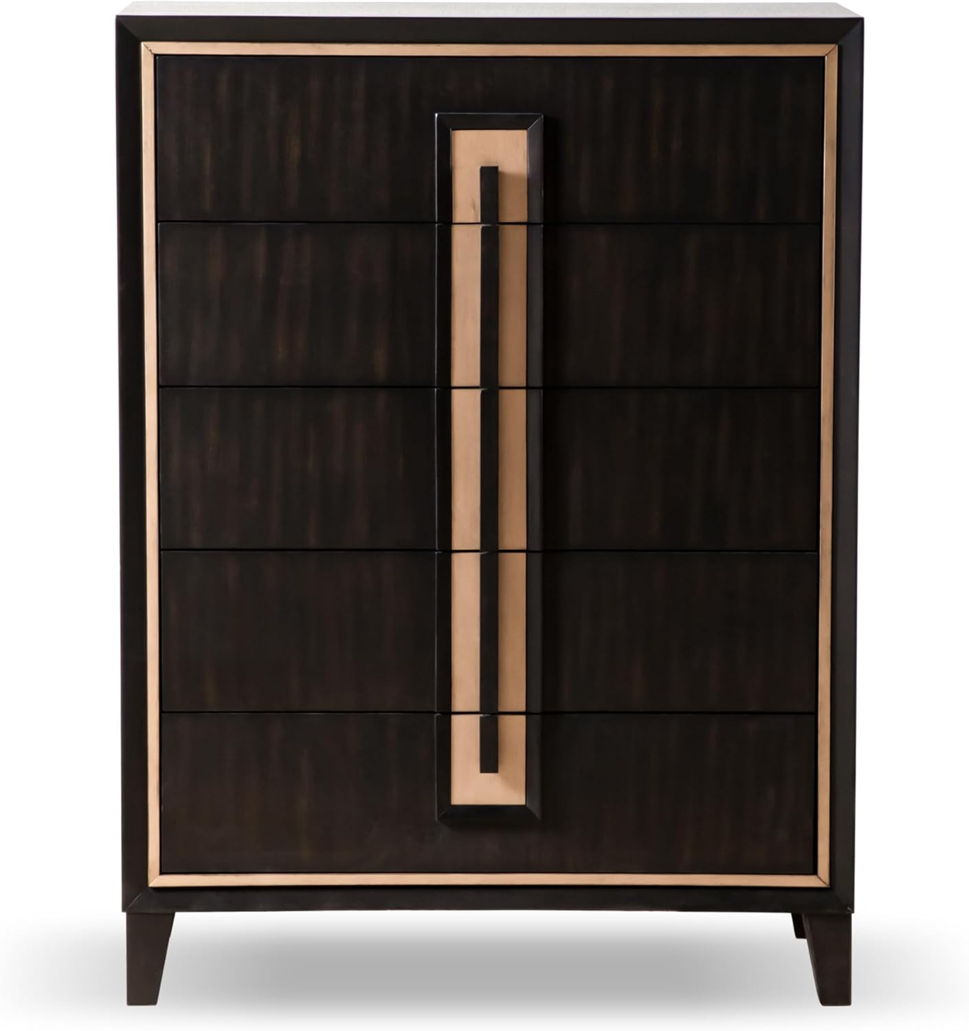 Furniture of America Delbert Modern Solid Wood Chest with Clothing Storage and Gold Accent Trim, 5-Drawer Cabinet, Tall Dresser for Bedroom, Guest Room, Space Saving, Espresso