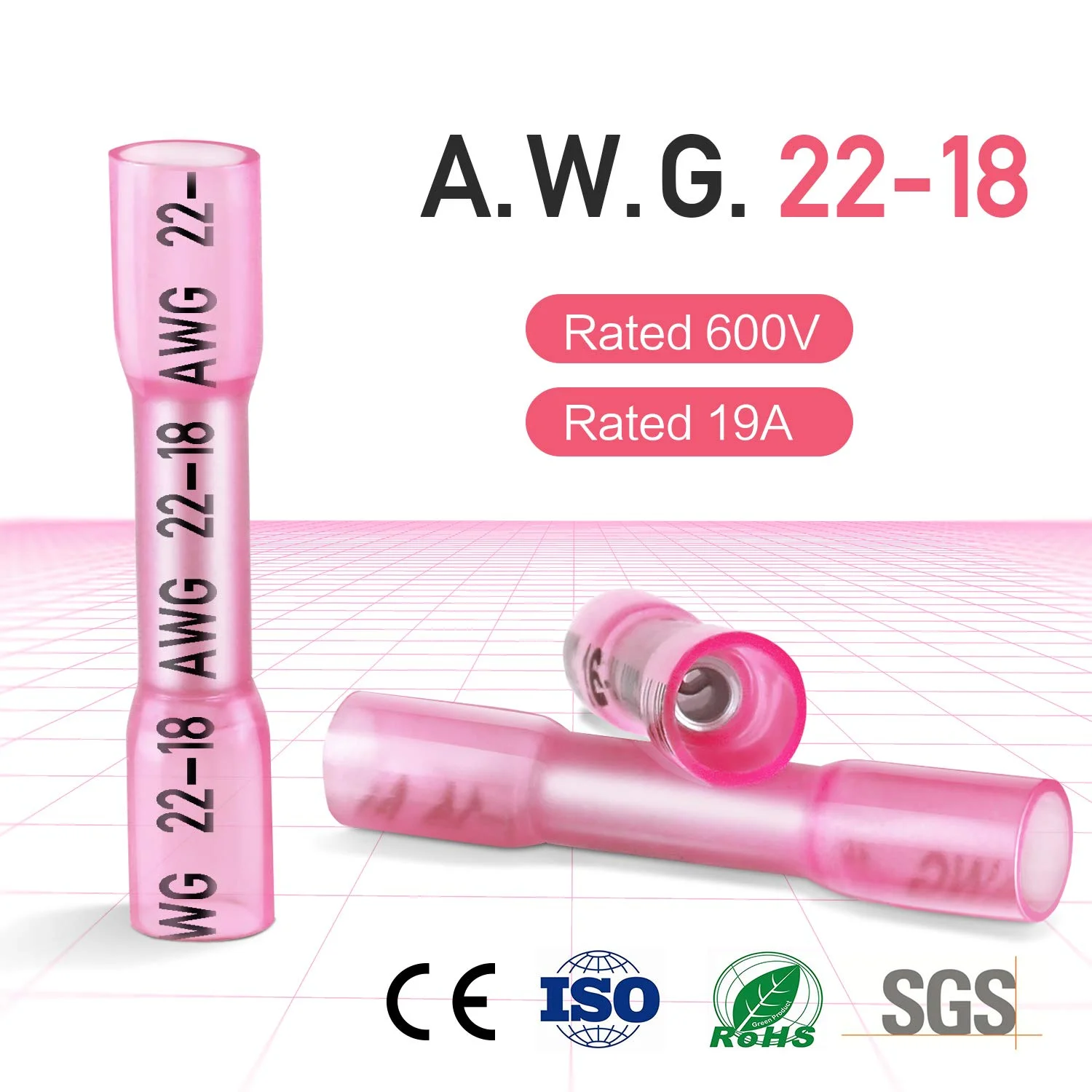 TICONN Red 200PCS Heat Shrink Butt Wire Connector Kit, Insulated Waterproof Electrical Marine Automotive Wire Crimp Terminals Butt Splice (Red200PCS)