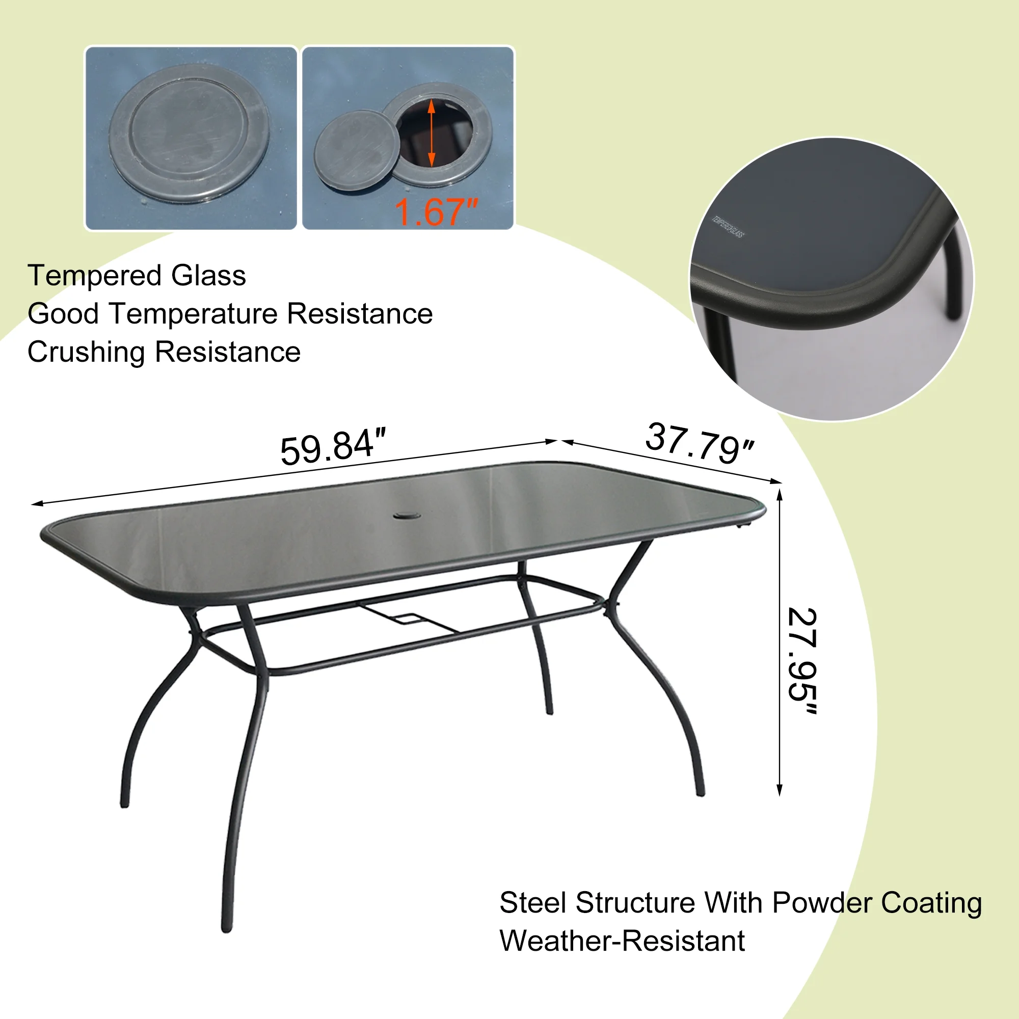 Oasis Casual Emelia 7Pcs Dining Set Six Wicker Spring Chairs,One Tempered Glass Rectangular Table