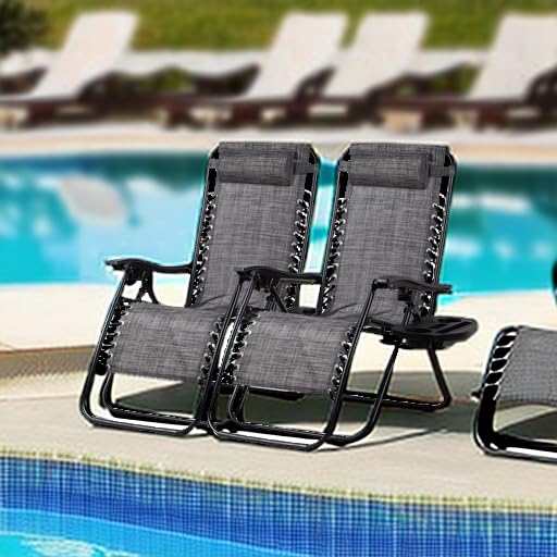 Nazhura Set of 2 Relaxing Recliners Patio Chairs Adjustable Steel Mesh Zero Gravity Lounge Chair Beach Chairs with Pillow and Cup Holder (Dark Green)