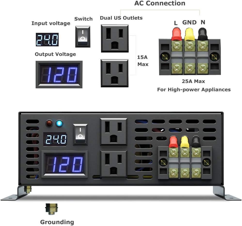 WZRELB Strong Driving Capacity 2500W 24VDC to 120VAC Pure Sine Wave Inverter Power Converter (RBP250024B1)