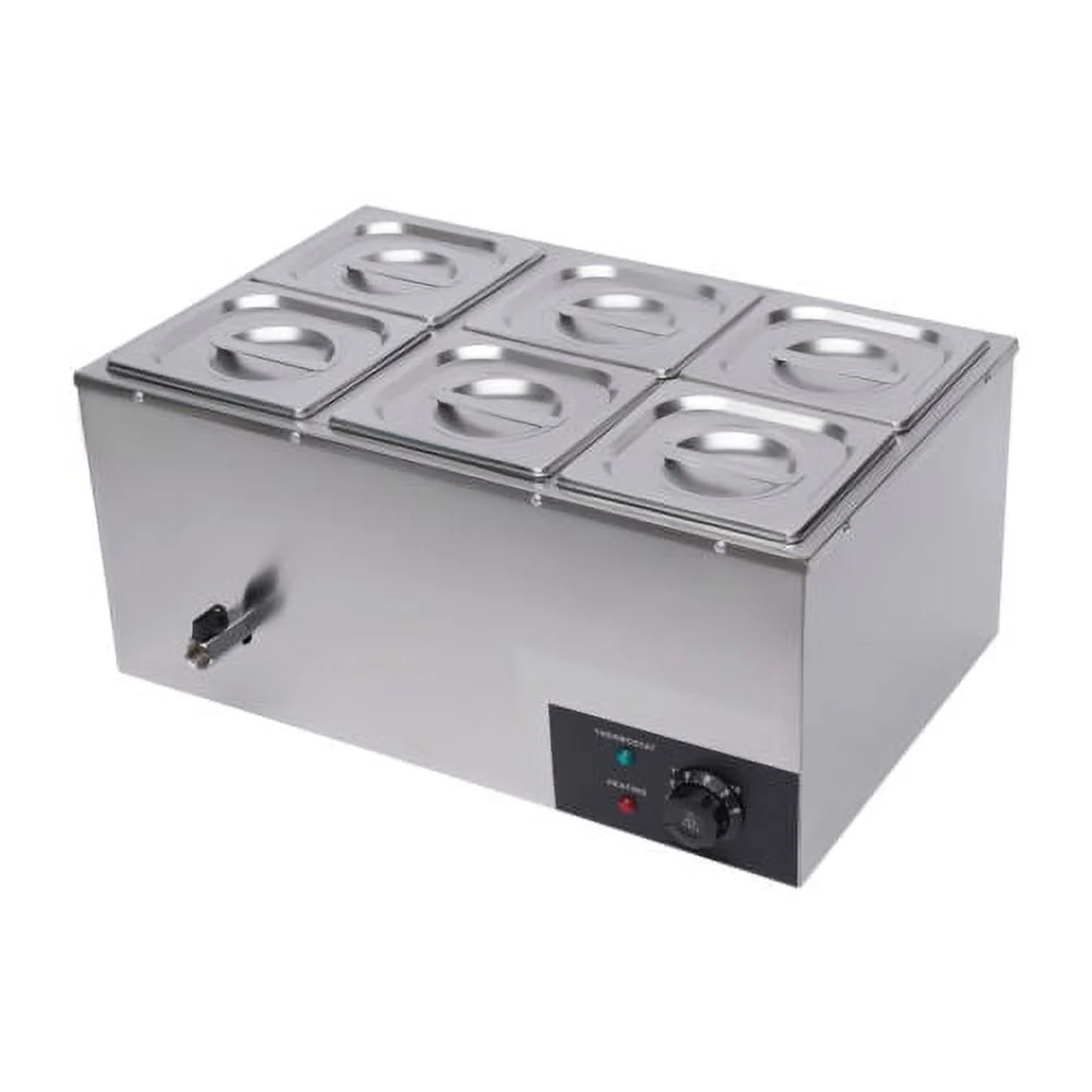 600W 110V Bain Marie 6 Pots Pans Commercial Buffet Food Warmer Stainless Steel