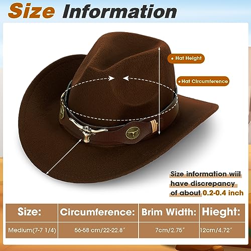 Panitay 4 Pcs Classic Western Cowboy Hat for Men Felt Wide Brim Hats Women Belt Buckle Panama for Adults Kids Party, 4 Colors