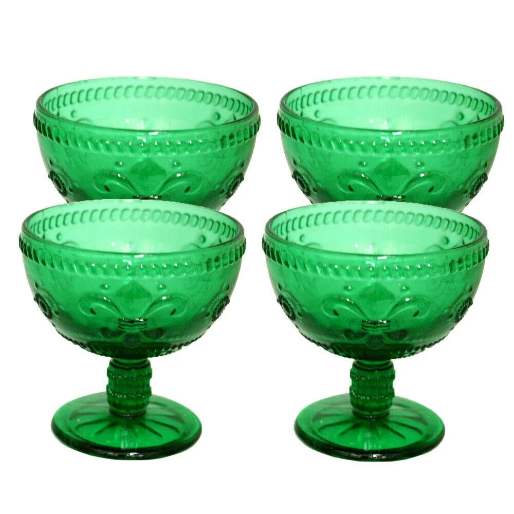 Vintage Pressed Colorful Glass Dessert Bowls (12 oz. set of 4) - Forest Green