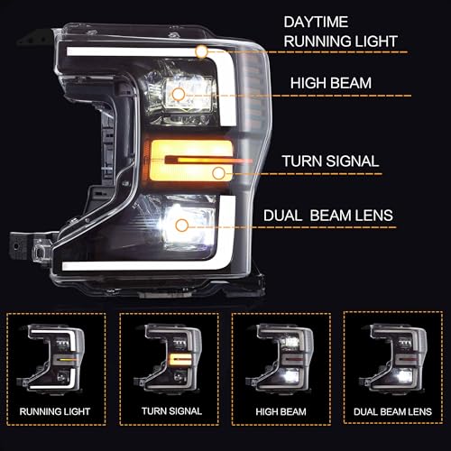 VLAND LED Headlights Assembly Compatible with 2017 2018 2019 Ford F250 F350 F450 F550 Superduty 4th Gen, Projector Headlamp with Sequential Turn Signal and Dynamic Animation DRL