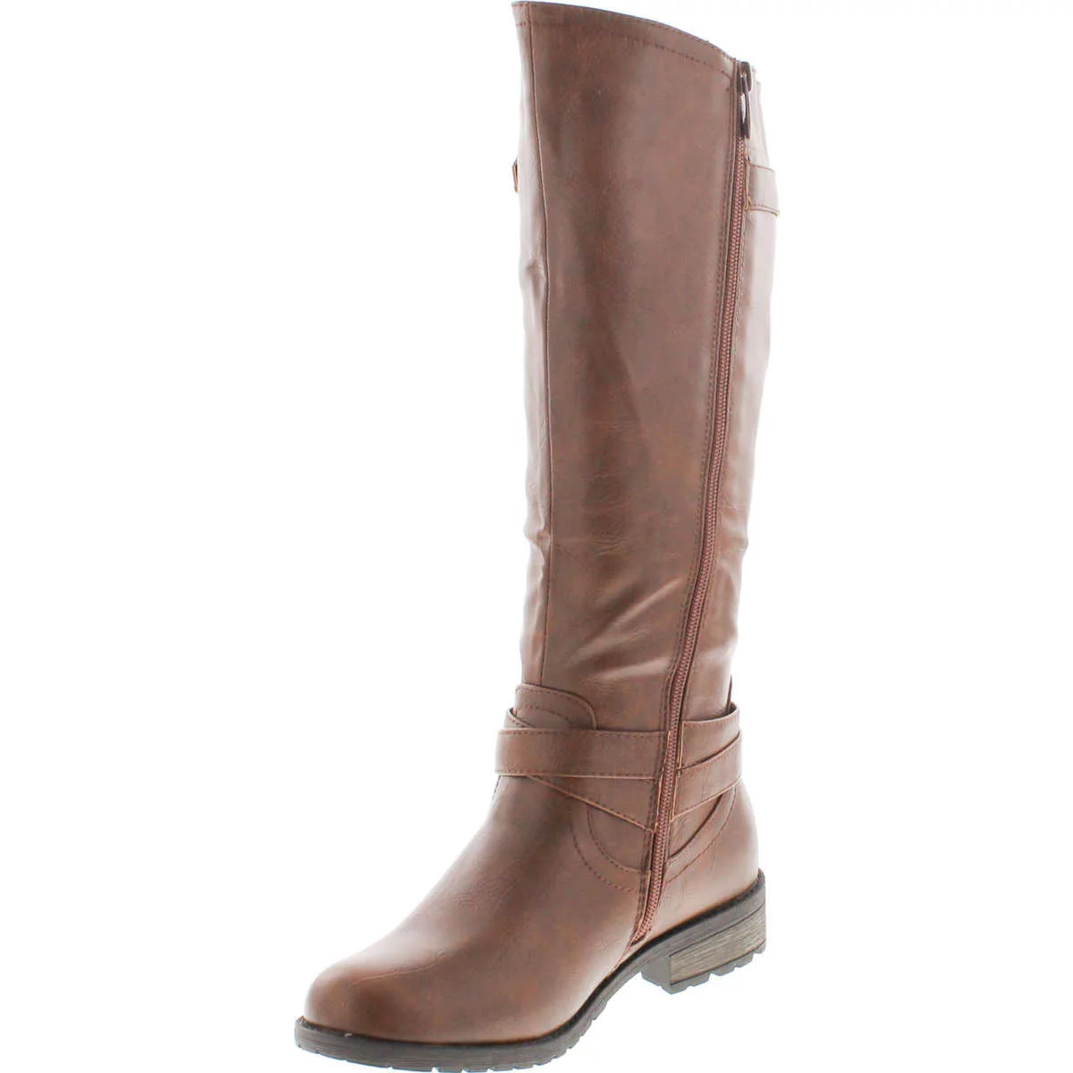 FOREVER MANGO-24 Women's Shaft Side Zipper Knee High Flat Riding Boots, Brown, 6