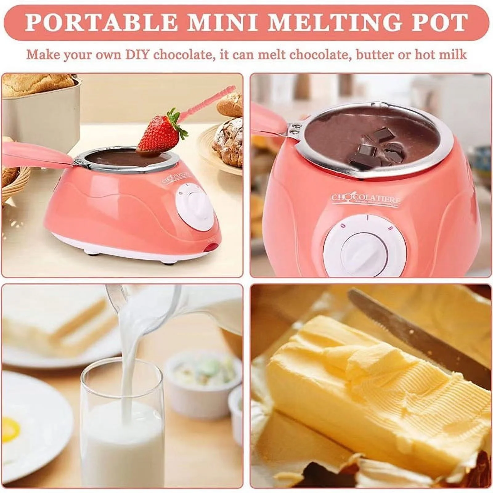 Melting Fondue Set,MINI Electric Chocolate Melting Pot,Chocolate Fondue Fountain,Warmer Machine for Milk Chocolate,Cheese,Butter,Candy