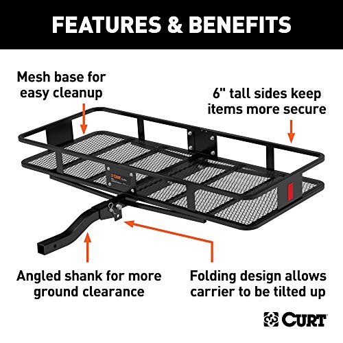 CURT 18153 60 x 24-Inch Basket Hitch Cargo Carrier, 500 lbs Capacity, Black Steel, 2-In Folding Shank
