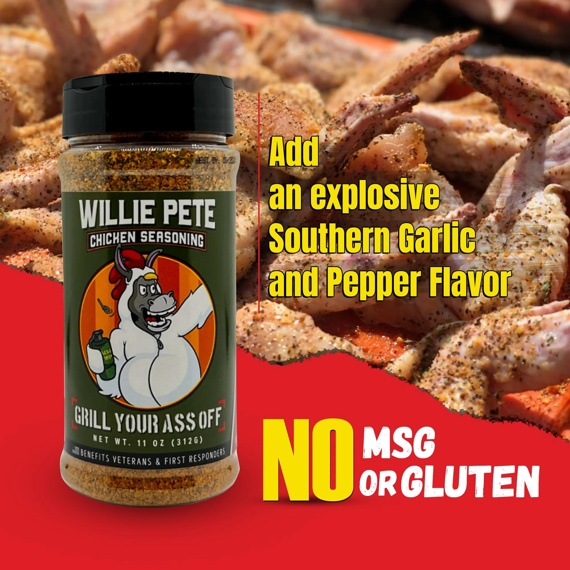 Grill Your Ass Off Willie Pete Chicken BBQ Seasoning 11 oz