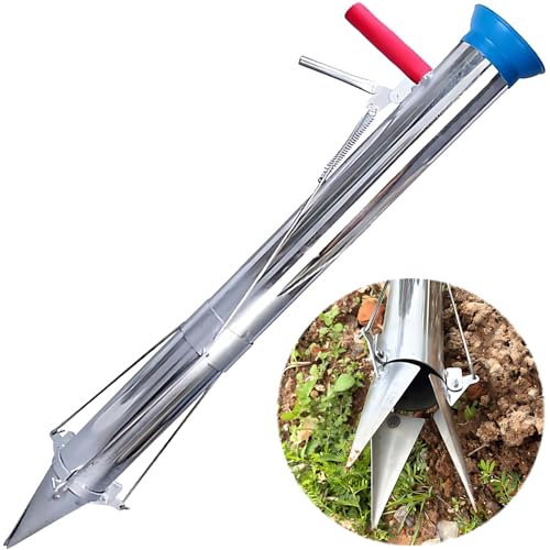 Long Handle Bulb Transplanter, 2024 New Bulb Planter Tool Multifunctional Stainless Steel Planting Garden Tools Manual Plant Transplanter with Soft Grip for Plant Bulb Seeds Vegetable Seedling