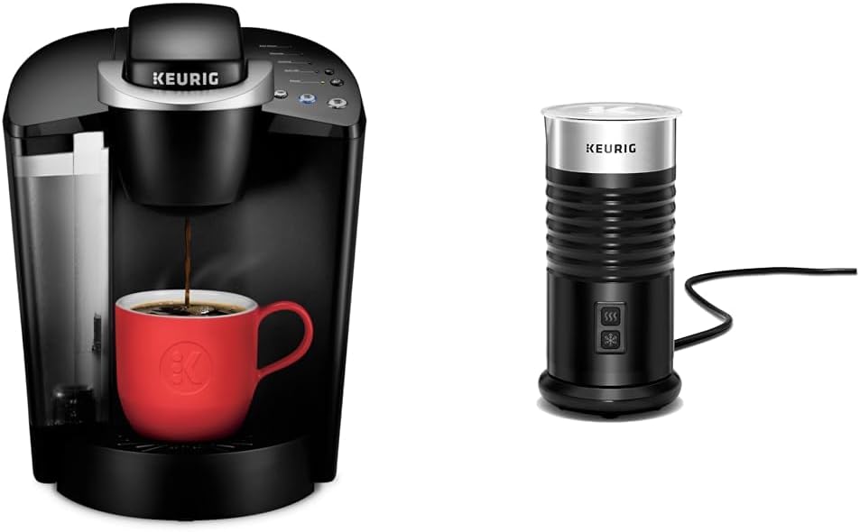 Keurig K-Classic Coffee Maker K-Cup Pod, Single Serve, Programmable, 6 to 10 oz. Brew Sizes, Black & Standalone Frother Works Non-Dairy Milk, Hot and Cold Frothing, 6 Oz, Black