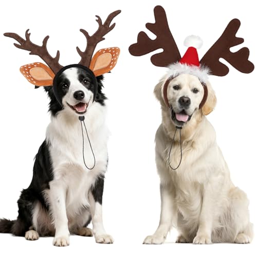 BWOGUE Dog Christmas Elk Reindeer Antlers Headbands Set Pet Christmas Costume Accessories Headwear for Medium Large Dogs
