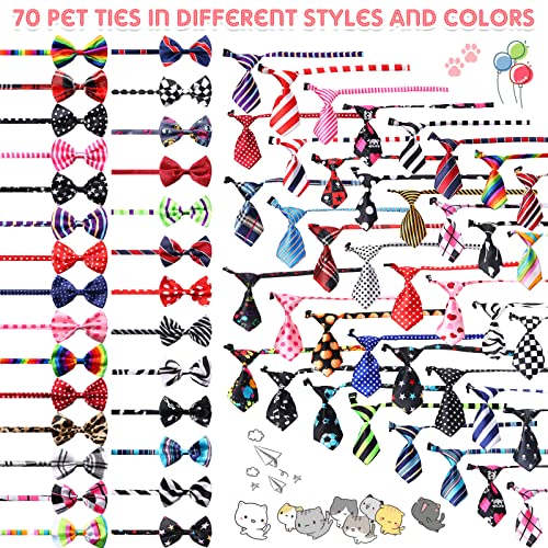 Reginary 70 Pieces Adjustable Dog Bow Ties Set Includes 40 Pet Bow Ties and 30 Neckties Dog Bowties Collars Grooming Accessories for Large Pets Cats Daily Wearing Holiday