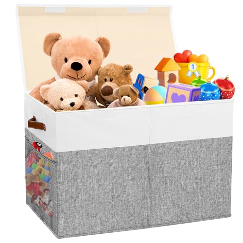 Extra Large Toy Storage Box with Lid, Collapsible Sturdy Toys Chest Storage Organizer Bin Basket with Divider for Kids, Boys, Girls, Closet, Playroom, Bedroom, Nursery, 40