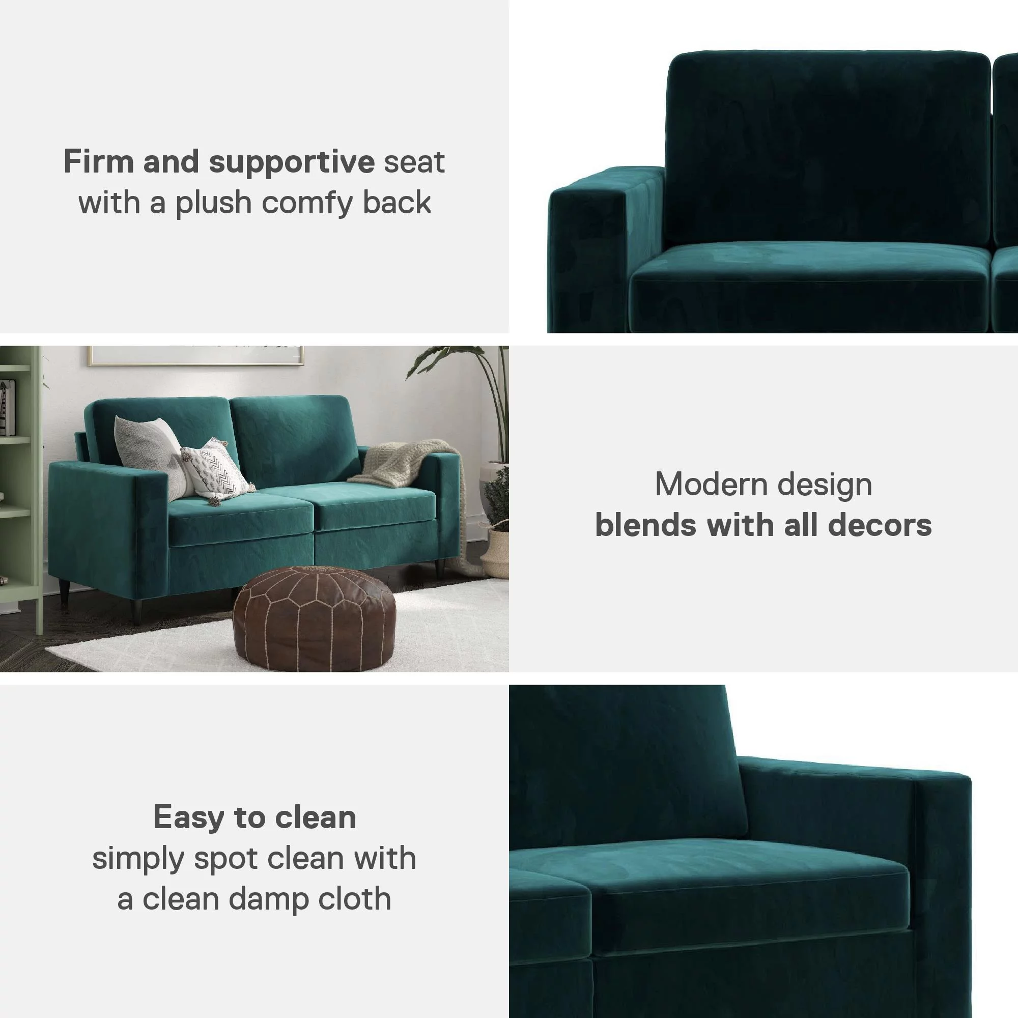 DHP Cooper 3 Seater Sofa, Green Velvet